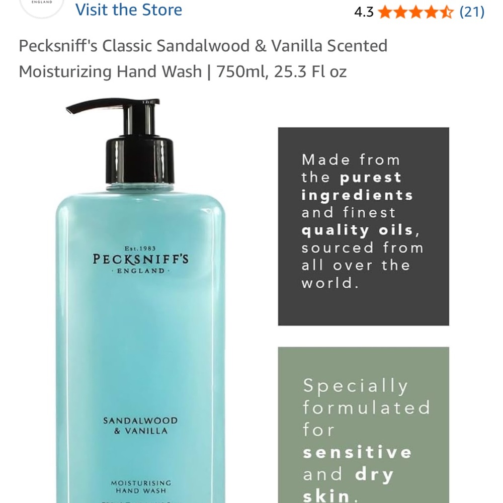 NEW - PECKSNIFF'S Sandalwood & Vanilla Moisturizing Hand Soap 16.9 oz 3 count - Picture 3 of 6